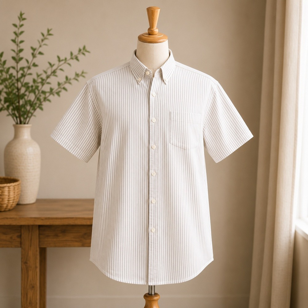 Claybrooke Button Down Shirt 16.5 White Blue Striped Short Sleeve Wrinkle Res